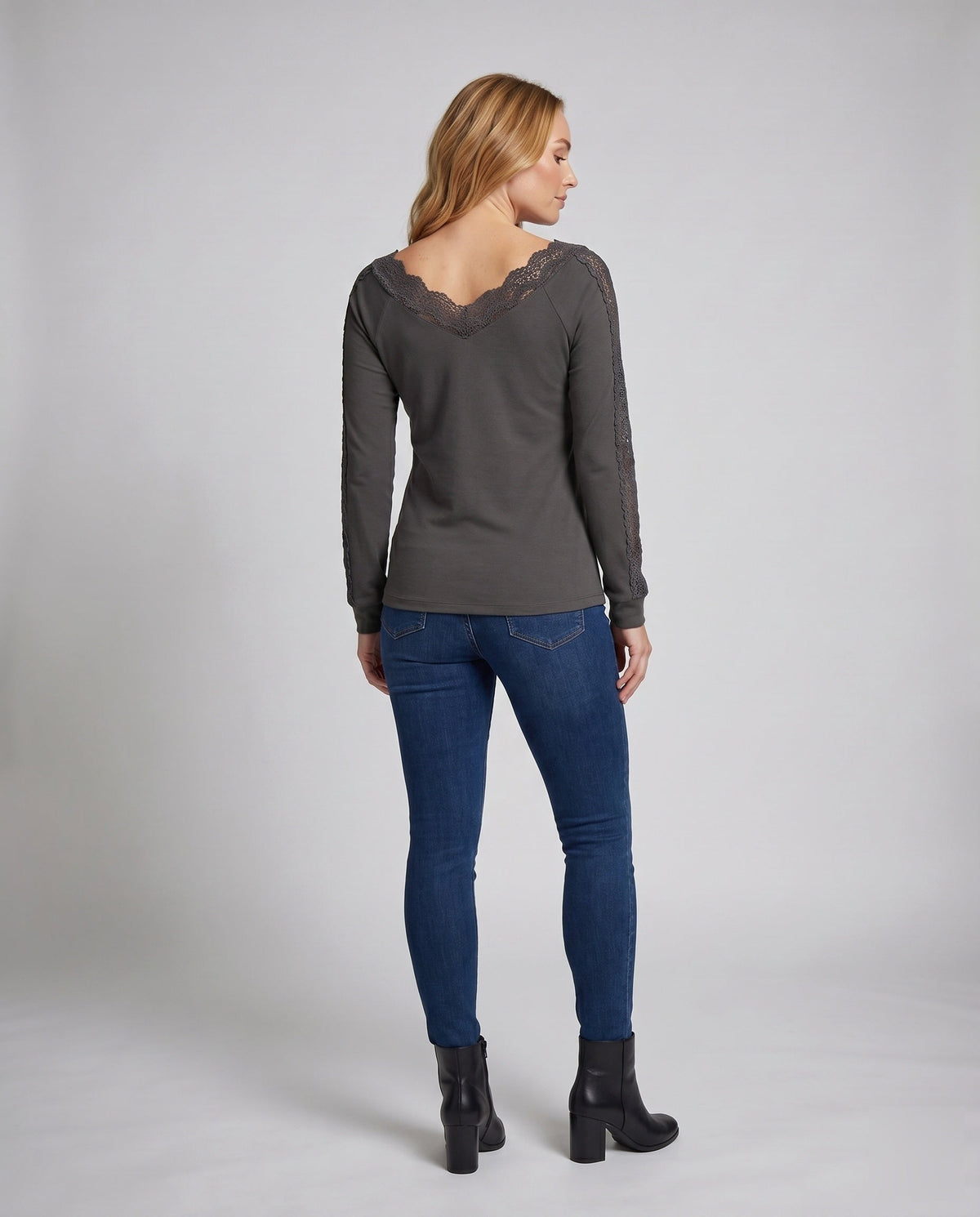 Women's Top with Lace Embellishments and V-Neck - Back View