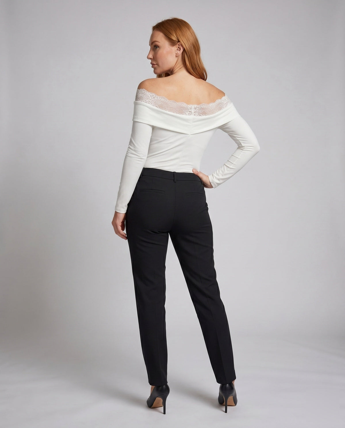 Women's Top with Transparent Lace Detailing, Sophisticated Wrap Design - Back View