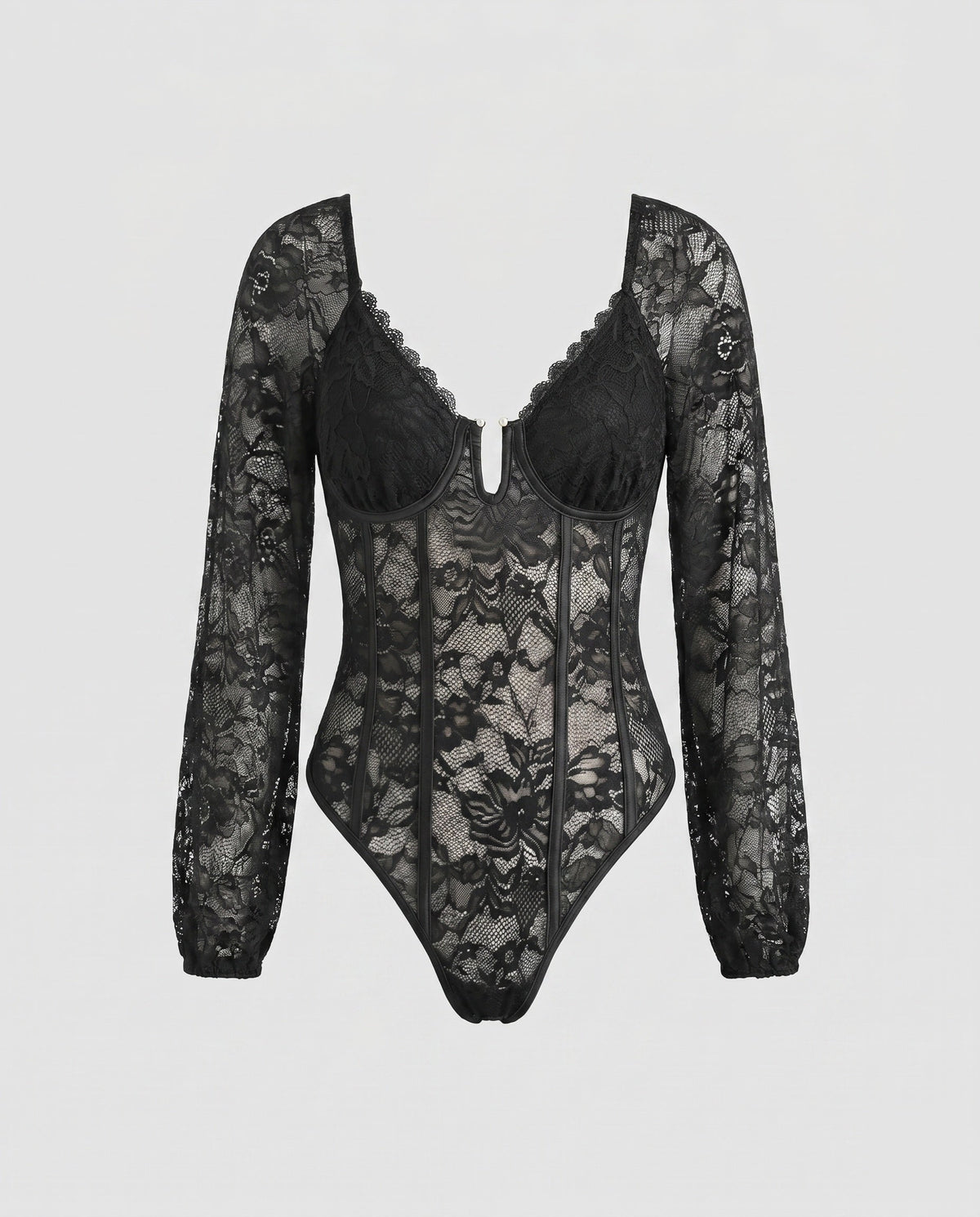 Women's Lace Bodysuit with Long Sleeves and Seductive Design