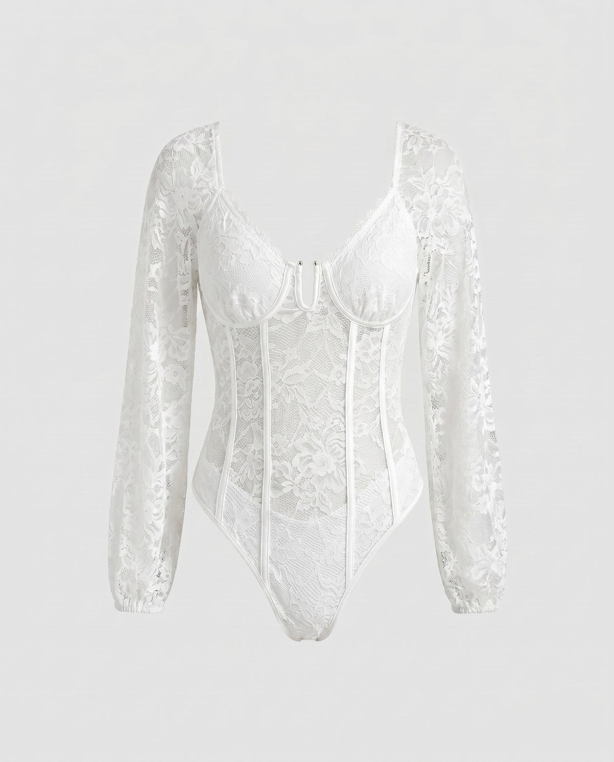 Women's Lace Bodysuit with Long Sleeves and Seductive Design
