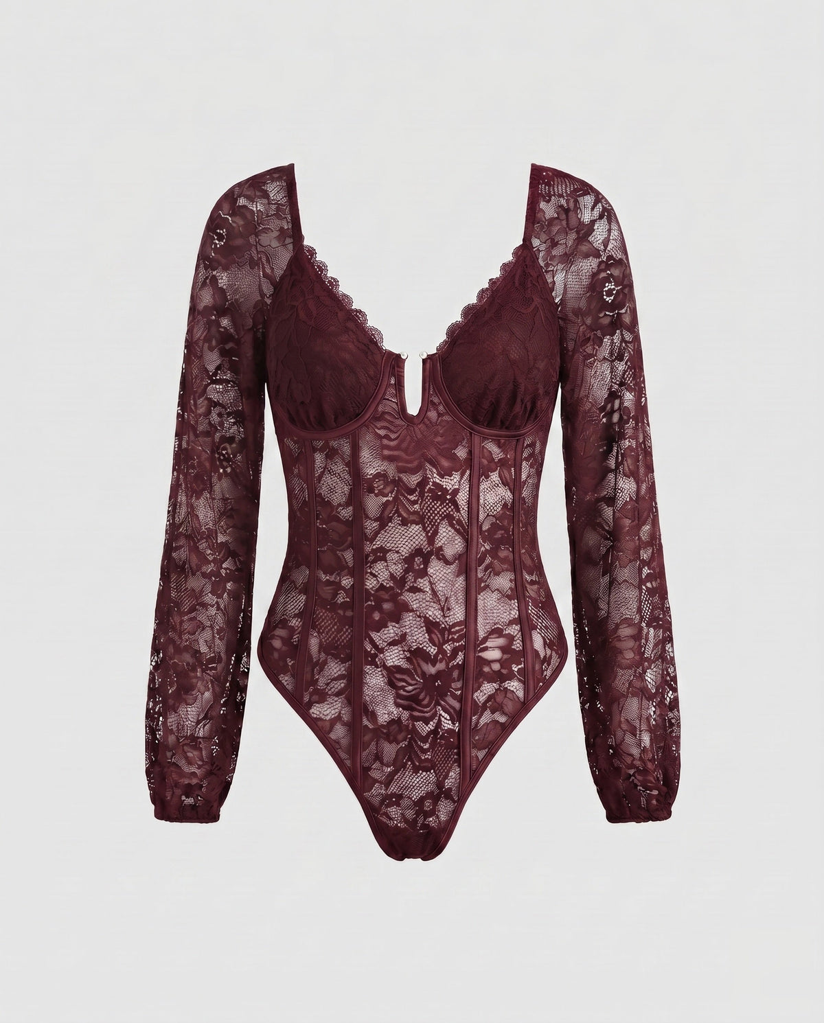 Women's Lace Bodysuit with Long Sleeves and Seductive Design