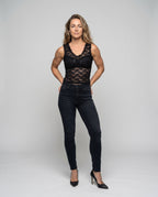 Women's Lace Top with Ruffles and Decorative Bow - Front View