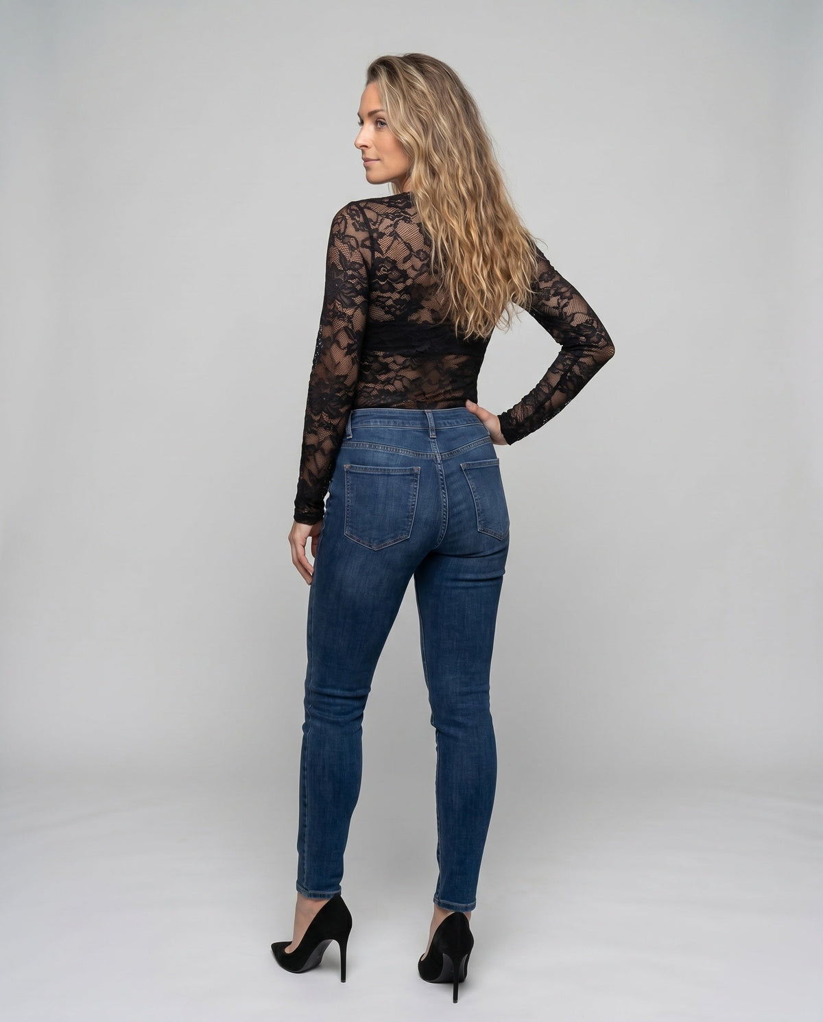 Women's Lace Top with Deep V-Neckline and Sophisticated Lacing - Back View
