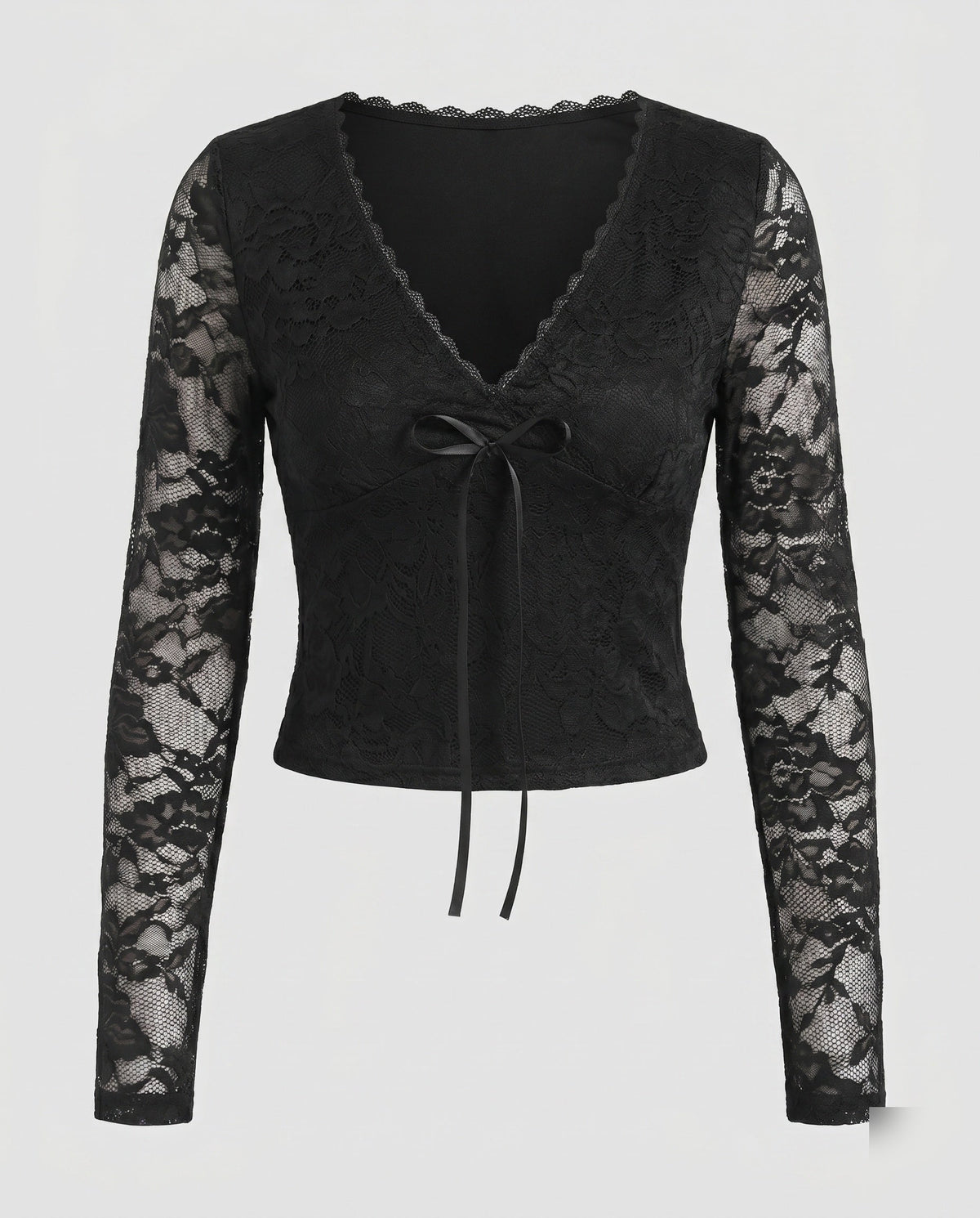 Women's Lace Top with Deep V-Neckline and Sophisticated Lacing
