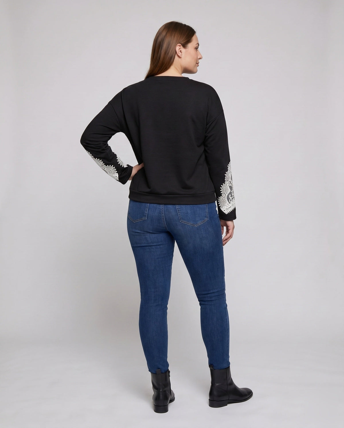 Women's Sweatshirt with Elegant Lace Trim - Back View