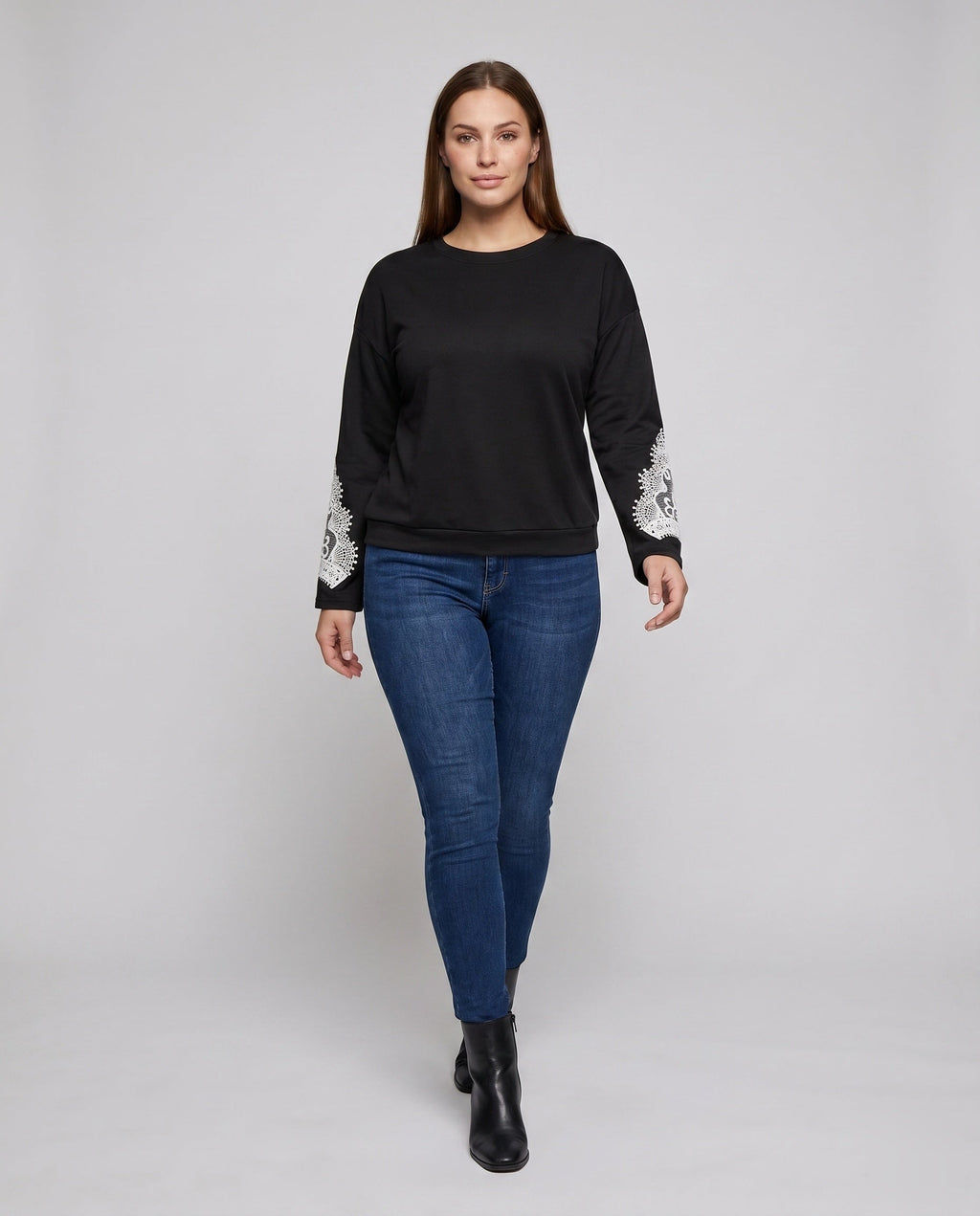 Women's Sweatshirt with Elegant Lace Trim - Front View