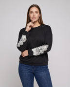 Women's Sweatshirt with Elegant Lace Trim - Upper Body View