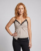 Women's Top with Lace and Elegant Wrap Design - Upper Body View
