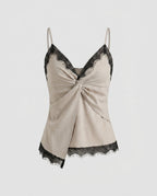 Women's Top with Lace and Elegant Wrap Design
