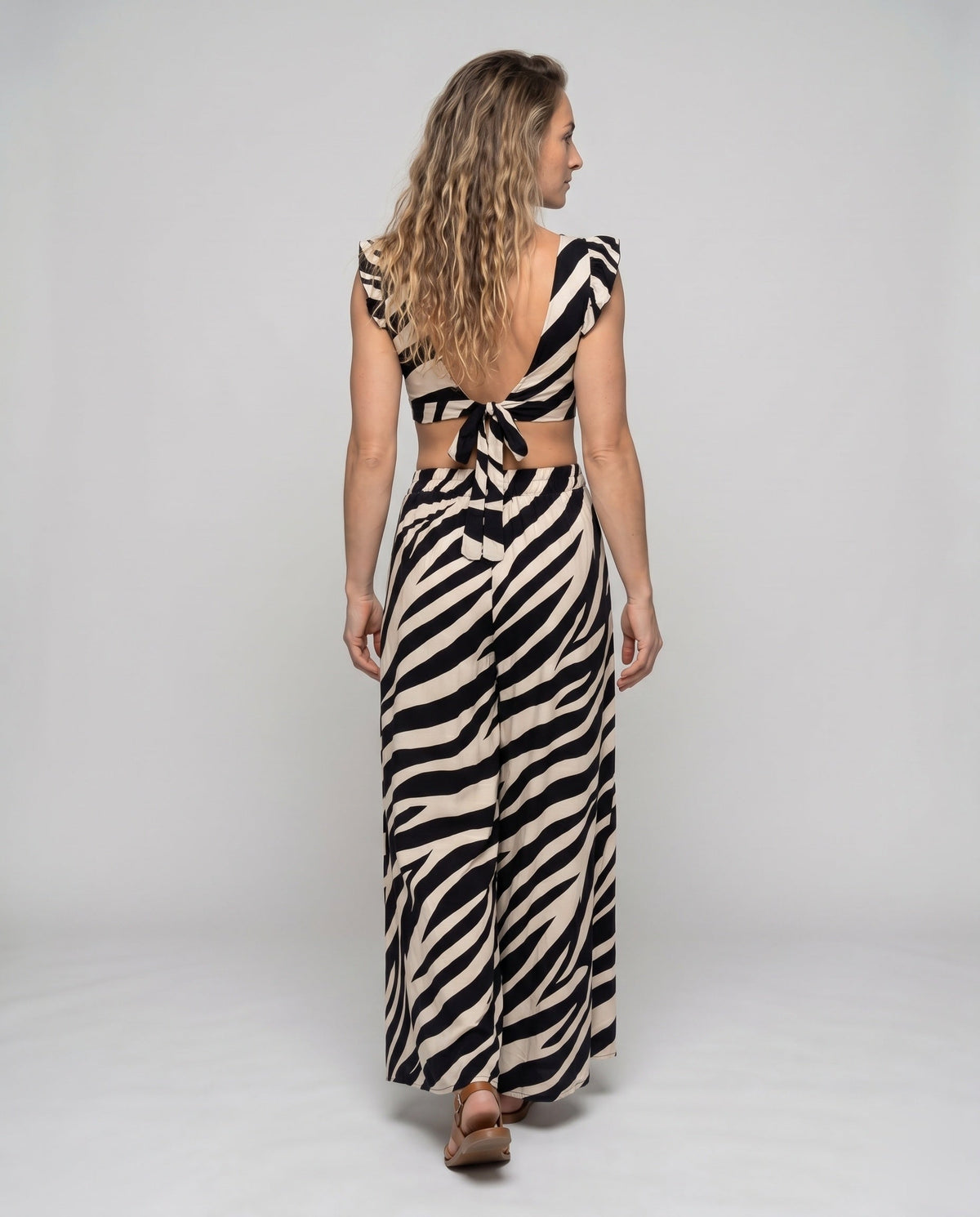 Women's Two-Piece Set with Voluminous Skirt and Ruffle Details - Back View