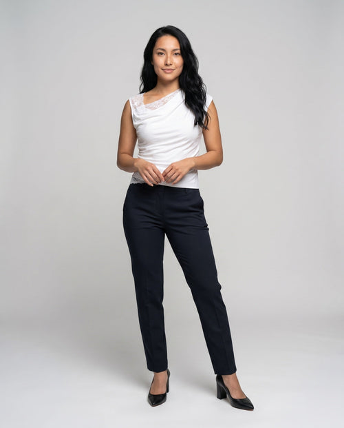 Women's Asymmetrical T-Shirt with Fine Lace and Casual Cut - Front View