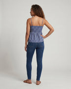 Women's Blouse Dress with Elastic Waist Drawstring and Checked Pattern - Back View