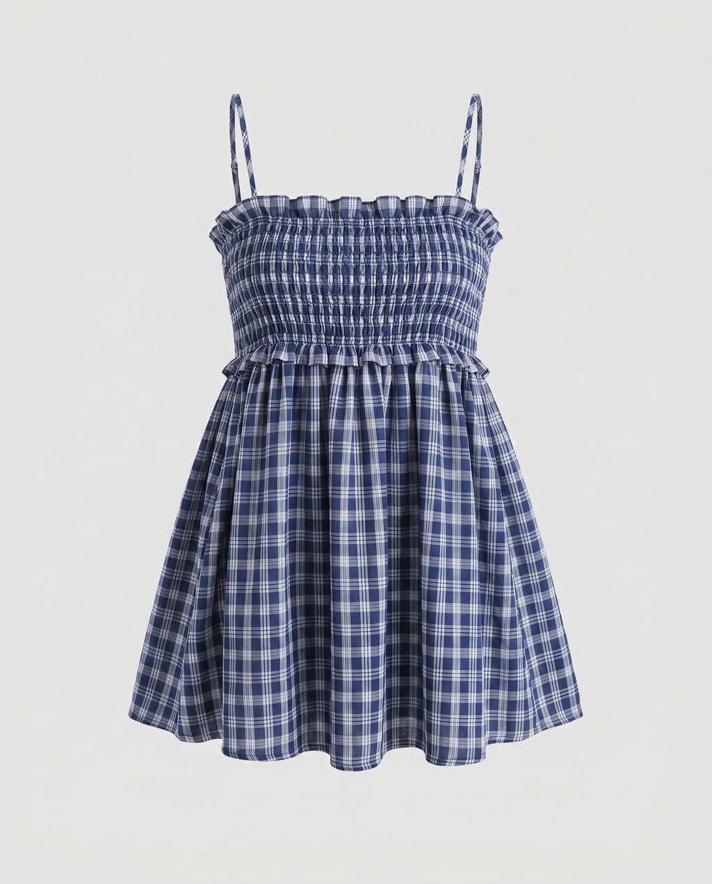 Women's Blouse Dress with Elastic Waist Drawstring and Checked Pattern