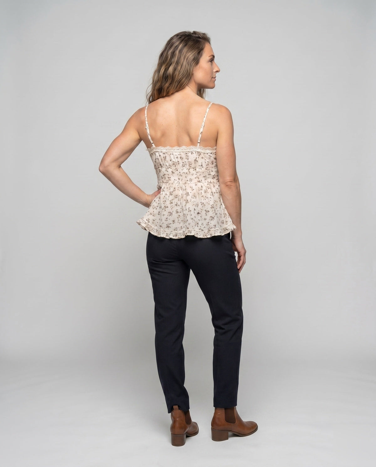 Women's Blouse Top with Voluminous Cut and Delicate Floral Details - Back View