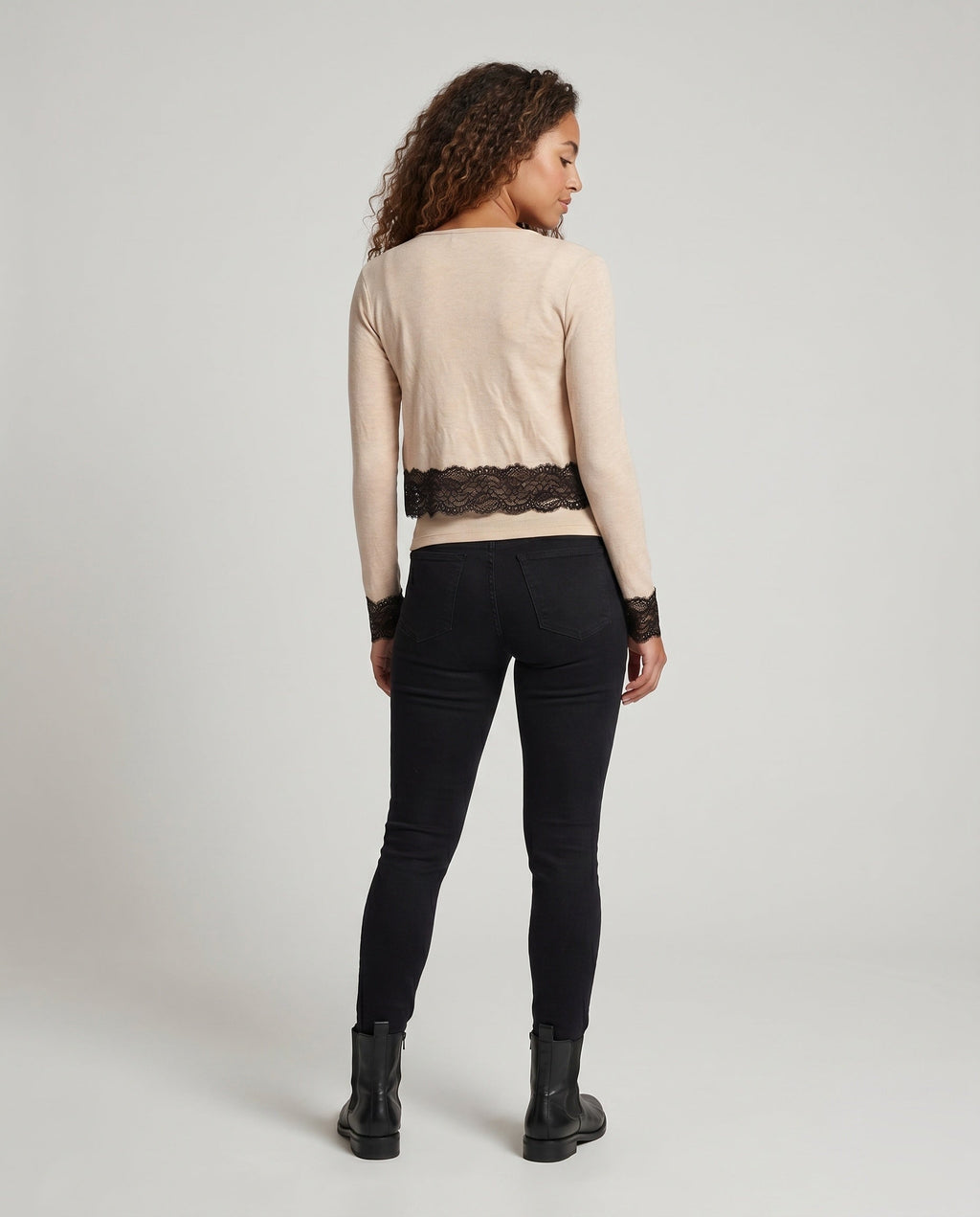 Women's Cardigan with Lace Accents and Fitted Cut - Back View