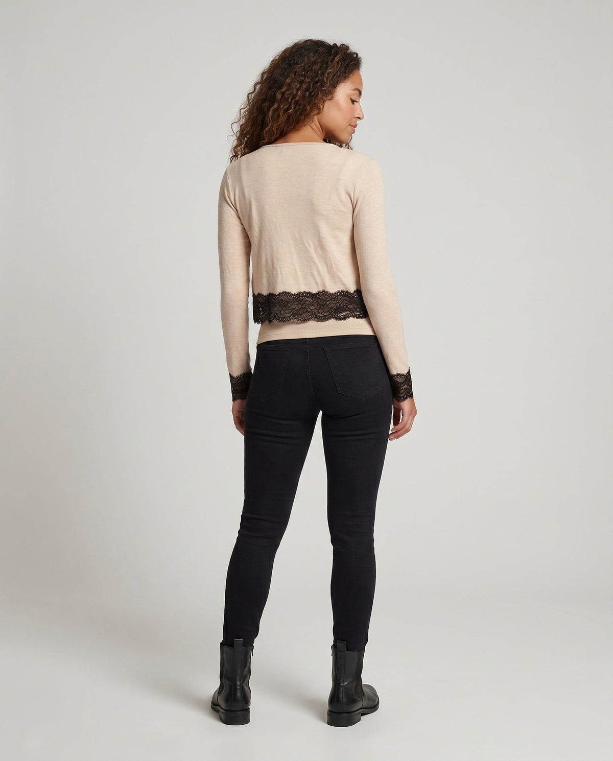 Women's Cardigan with Lace Accents and Fitted Cut - Back View