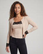 Women's Cardigan with Lace Accents and Fitted Cut - Upper Body View