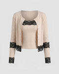 Women's Cardigan with Lace Accents and Fitted Cut