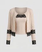 Women's Cardigan with Lace Accents and Fitted Cut