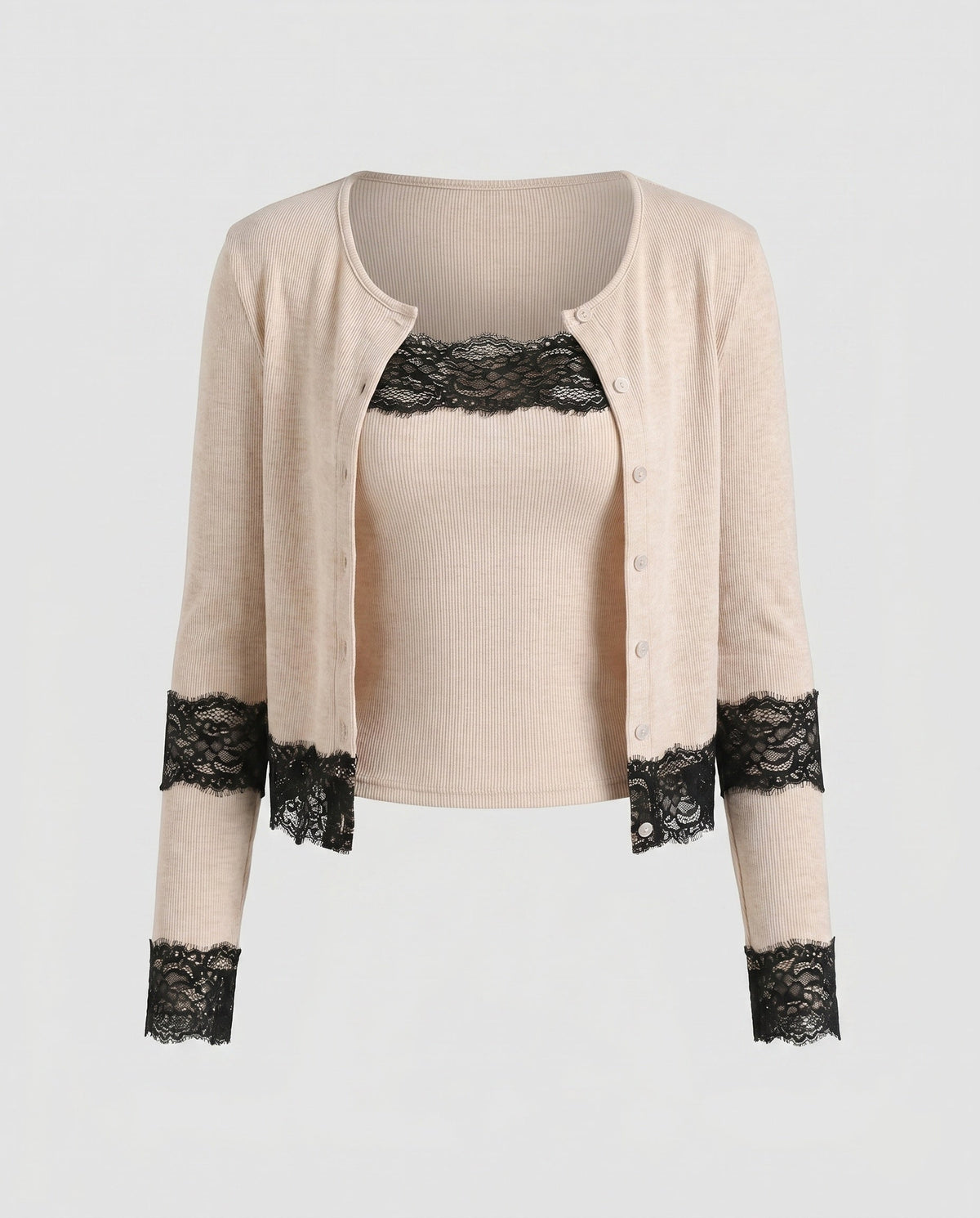 Women's Cardigan with Lace Accents and Fitted Cut