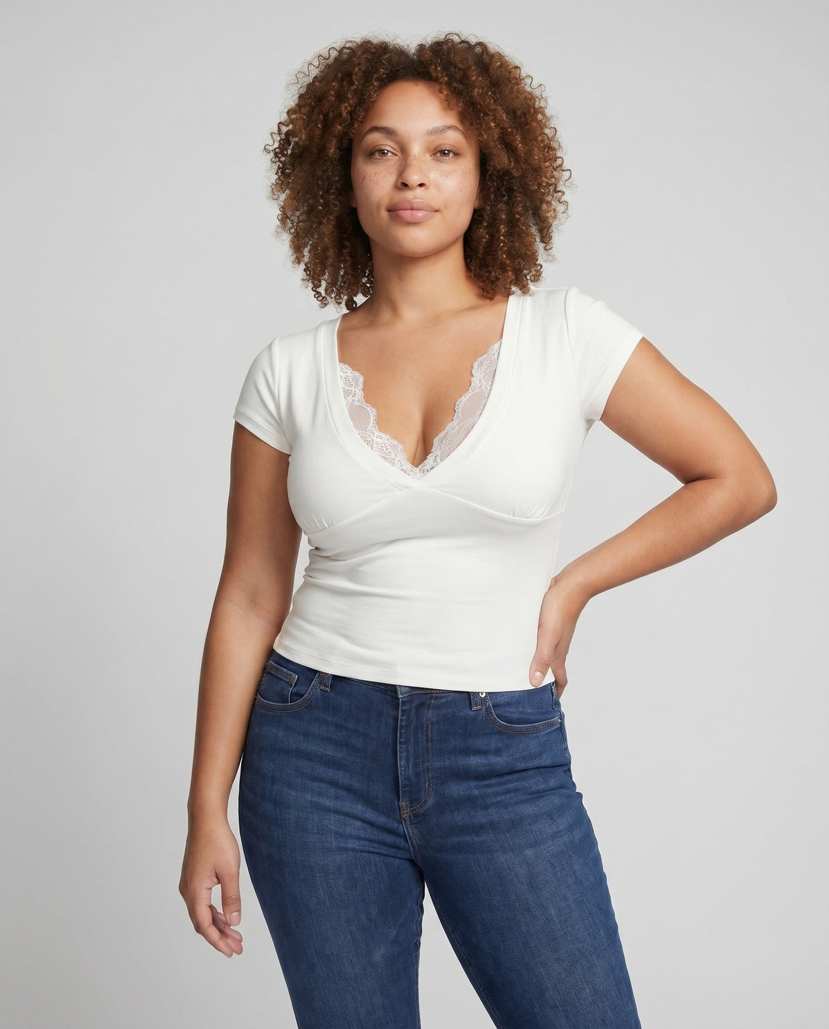 Women's Crop Top with Elegant Lace Gradient - Upper Body View