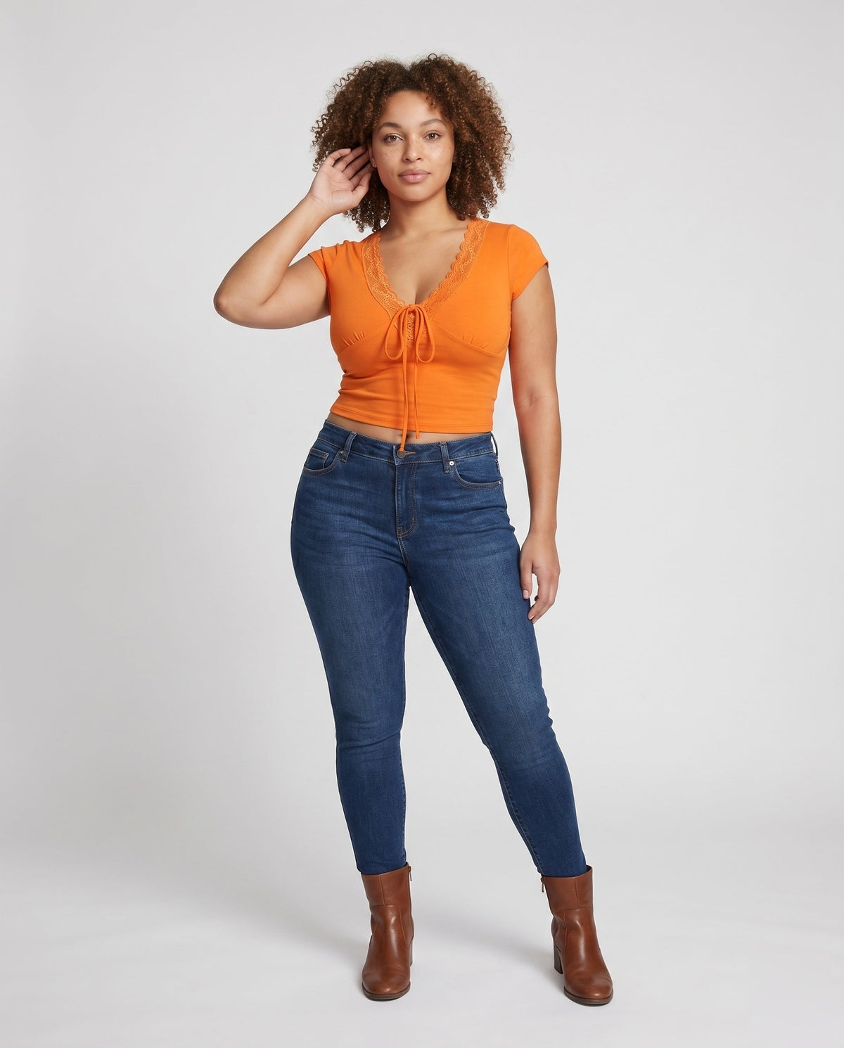Women's Crop Top with Feminine Lace Embellishment - Front View