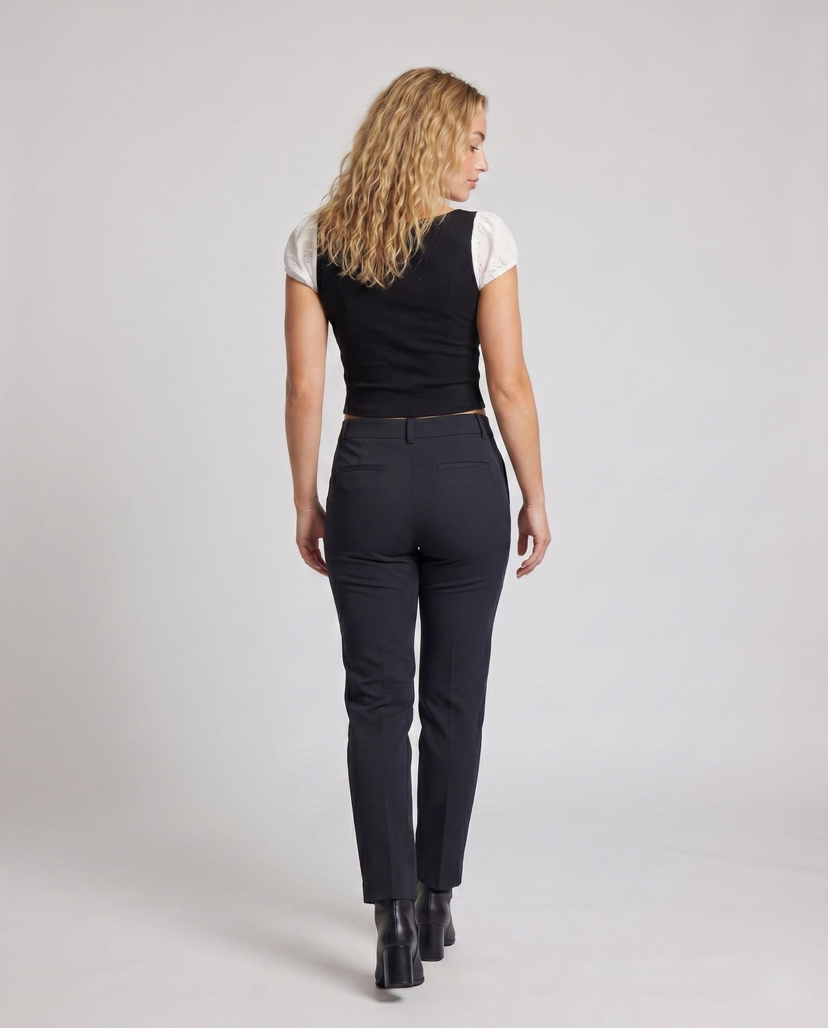 Women's Crop Top with Puff Sleeves and Incorporated Lace Trim - Back View
