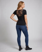 Women's Elegant Short Sleeve Shirt with Lace Back - Back View