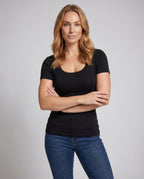 Women's Elegant Short Sleeve Shirt with Lace Back - Upper Body View