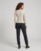 Women's Elegant Top with Soft Waterfall Neckline and Fine Lace Accents - Back View