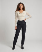 Women's Elegant Top with Soft Waterfall Neckline and Fine Lace Accents - Front View