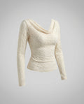 Women's Elegant Top with Soft Waterfall Neckline and Fine Lace Accents