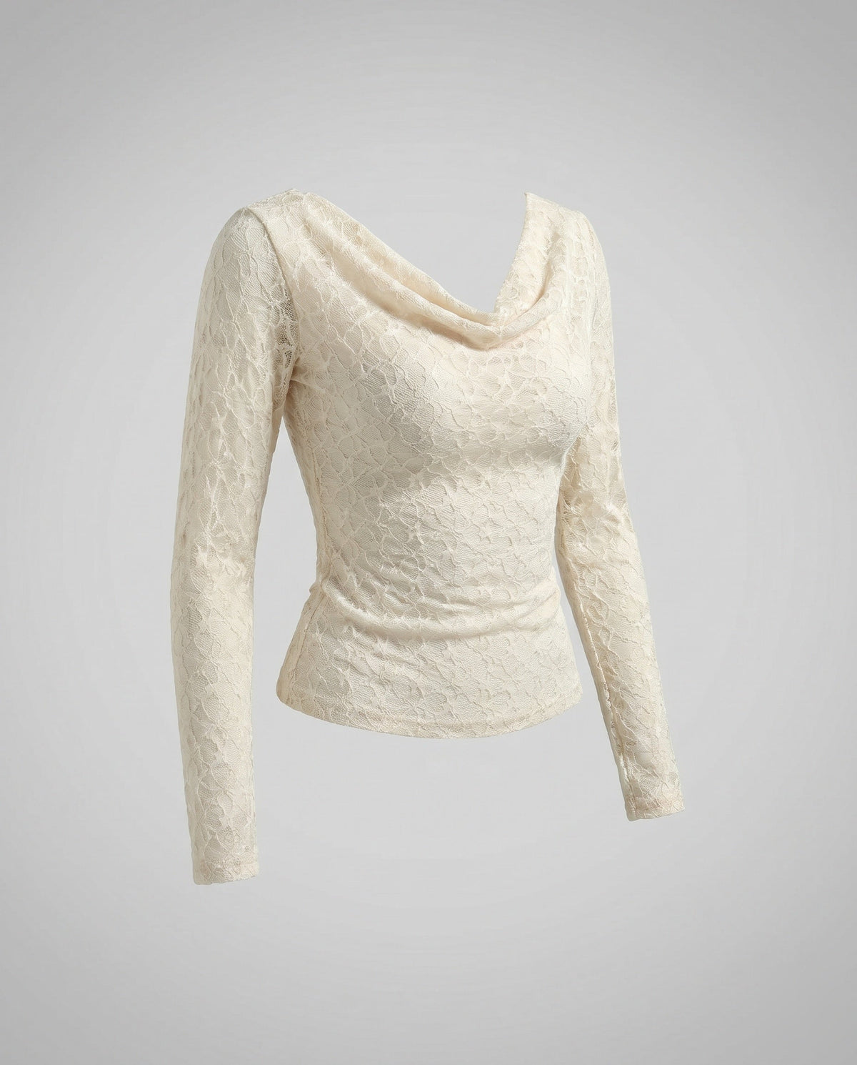 Women's Elegant Top with Soft Waterfall Neckline and Fine Lace Accents