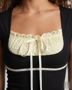 Women's Elegant Top with Delicate Gather and Lace Details - Close-Up Detail