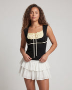 Women's Elegant Top with Delicate Gather and Lace Details - Upper Body View