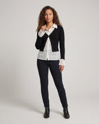 Women's Elegant Cardigan Top with Decorative Ruffles and Fine Lace - Front View