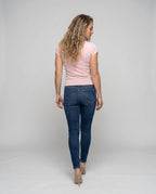 Women's Fitted Top with Delicate Lace Trim and Playful Knot Detail - Back View