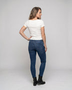 Women's Fitted T-Shirt with Decorative Lace Trim and Charming Bow - Back View