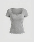 Women's Fitted T-Shirt with Decorative Lace Trim and Charming Bow