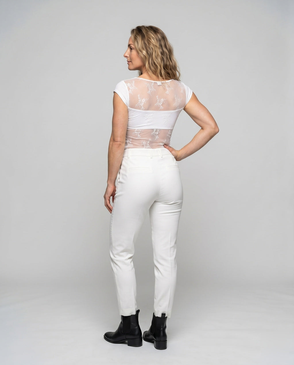 Women's Fitted T-Shirt with Elegant Lace Hem - Back View