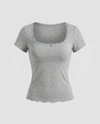 Women's Fitted T-Shirt with Fine Lace Decoration