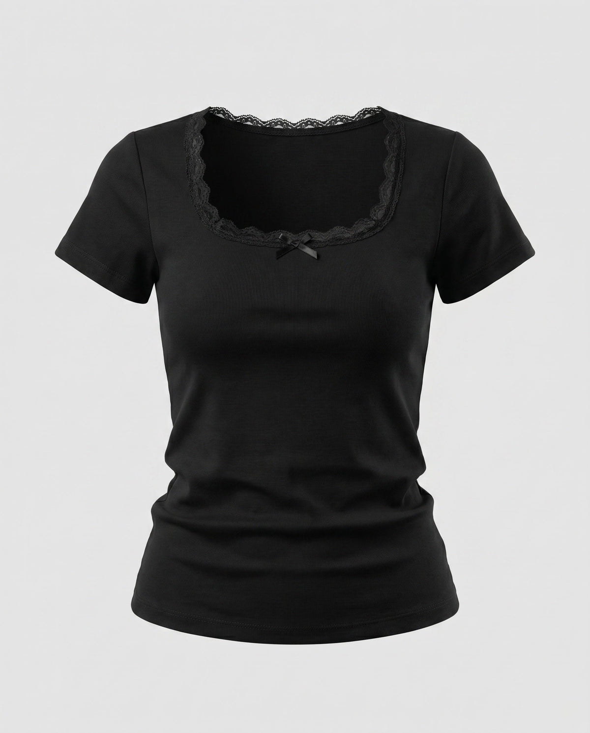 Women's Fitted T-Shirt with Fine Lace Decoration