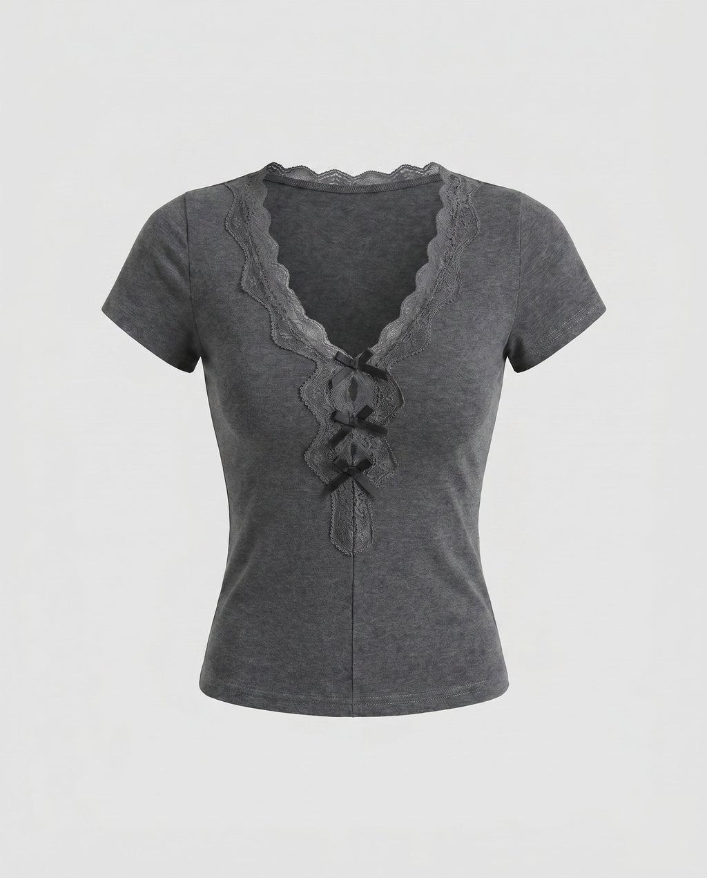 Women's Fitted V-Neck T-Shirt with Lace Accents