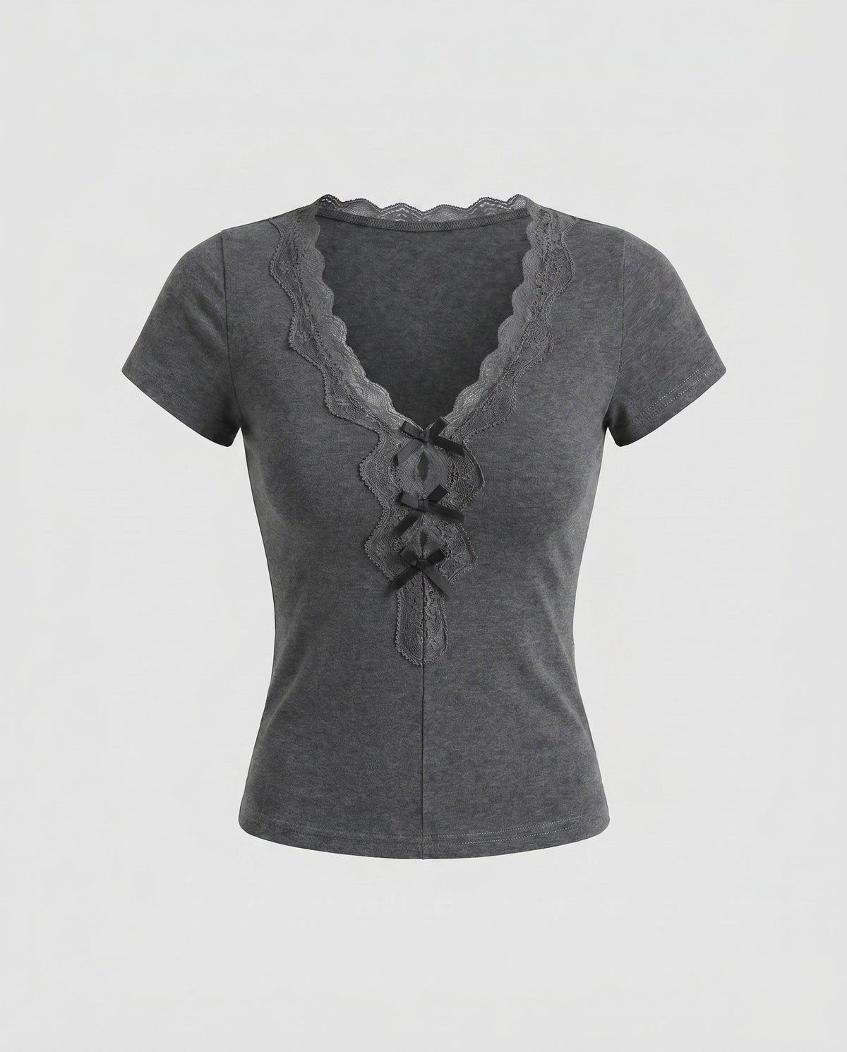 Women's Fitted V-Neck T-Shirt with Lace Accents