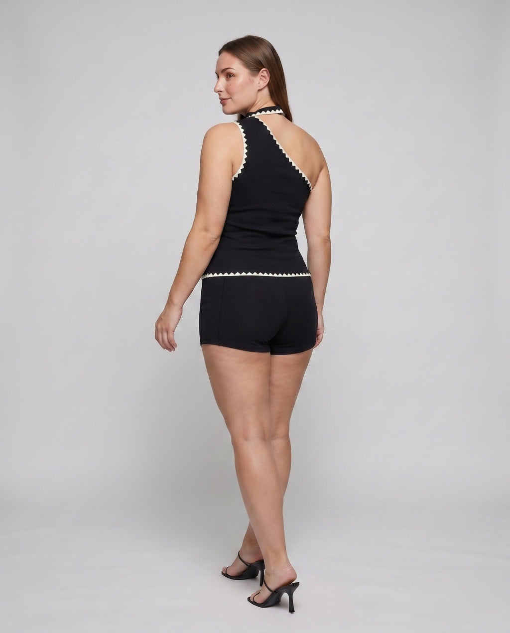Women's Jumpsuit with Elegant Choker Neckline and Fine Lace Accents - Back View