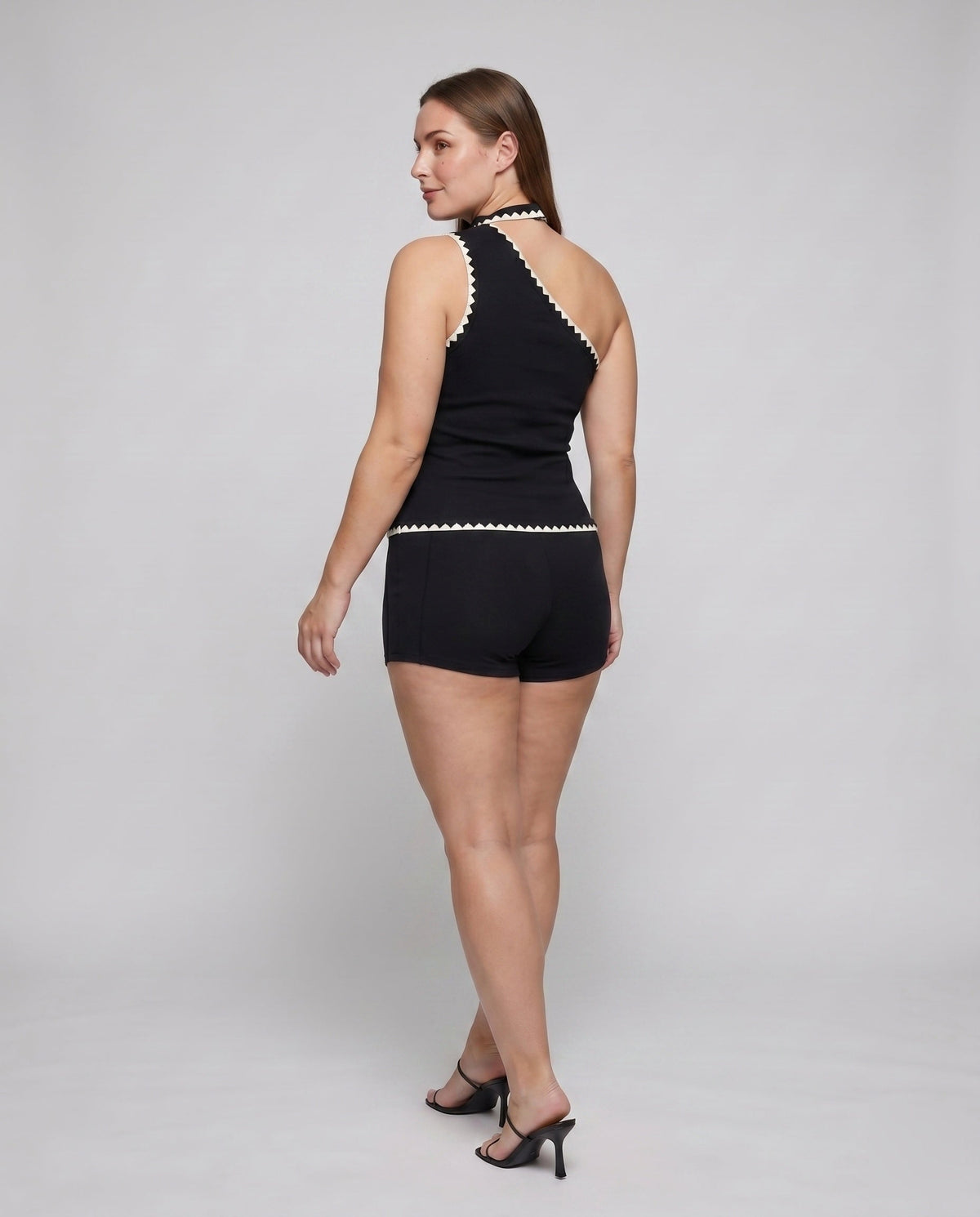 Women's Jumpsuit with Elegant Choker Neckline and Fine Lace Accents - Back View