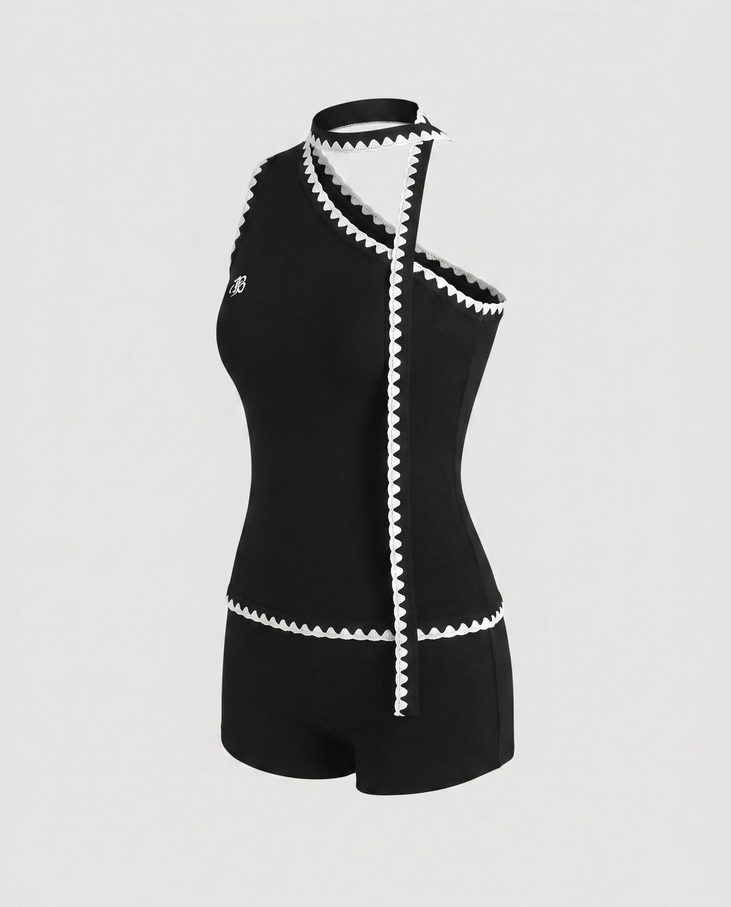 Women's Jumpsuit with Elegant Choker Neckline and Fine Lace Accents