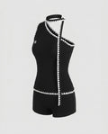 Women's Jumpsuit with Elegant Choker Neckline and Fine Lace Accents