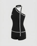 Women's Jumpsuit with Elegant Choker Neckline and Fine Lace Accents