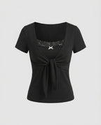 Women's Dress with Elegant Wrap Design and Lace